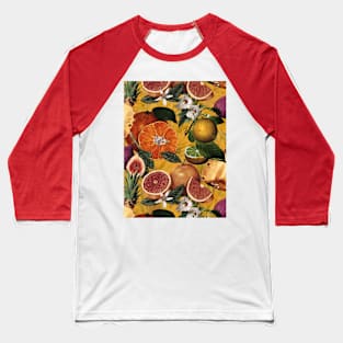 tropical pineapple and oranges botanical illustration, floral tropical fruits, yellow fruit pattern Baseball T-Shirt